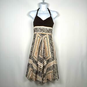 BCBGMaxarzia Women's Halter Dress Brown Flowy 100% Silk Size 2
